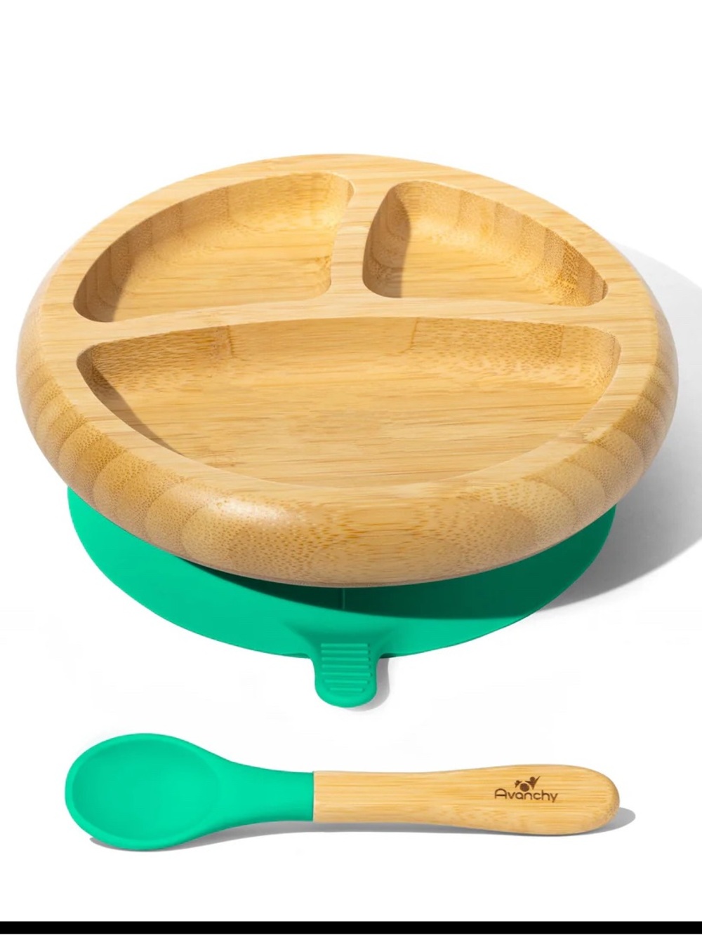 Avanchy Bamboo Baby Plate & Spoon Set in Light Blue (not green) BRAND NEW